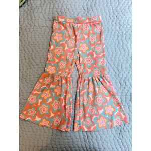 Peek Kids Toddler Girls Retro Floral Ribbed Bell Bottom Flare Pants 2T Groovy